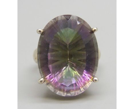 A silver and mystic topaz ring, N 