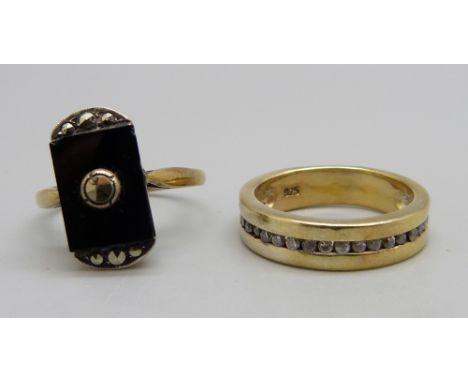 A French Art Deco ring and a silver gilt ring, O and L 