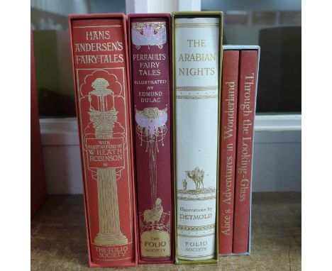 A collection of Folio Society children's books in slip cases: Hans Andersen's Fairy Tales, Perrault's Fairy Tales, The Arabia