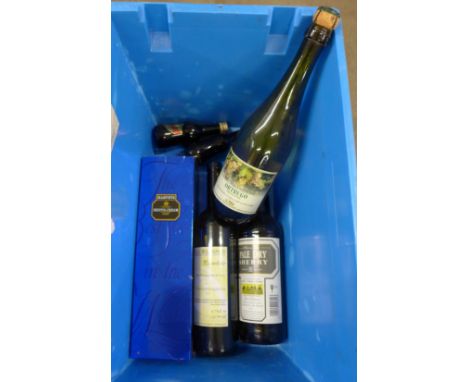 A box of assorted alcohol, including Bristol Cream and sparkling wine **PLEASE NOTE THIS LOT IS NOT ELIGIBLE FOR POSTING AND 