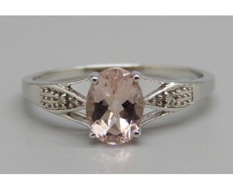 A 9ct white gold Zambezia morganite and diamond ring, 2.2g, U, with certificate 