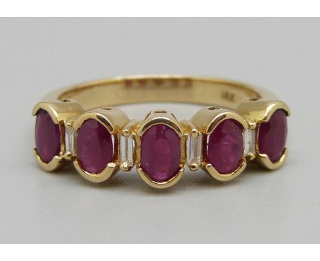 A 9ct gold, ruby and diamond ring, 4.8g, O 