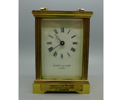 A Mappin &amp; Webb carriage clock, with presentation plaque 