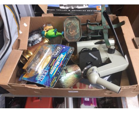 KITCHEN SCALES, MICROSCOPE, BOXED MACHINES ETC