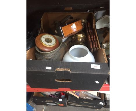 WOODEN ANIMALS, OLD CARRIAGE LAMP, CLOCK ETC