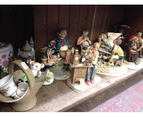 SHELF OF CAPO DI MONTE STYLE POTTERY AND OTHER ITEMS