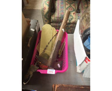 BRASS NAME PLATES, PICK AXE ETC