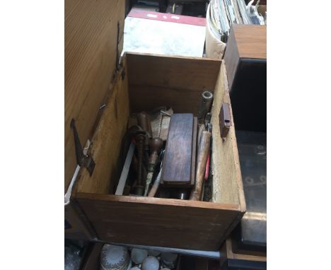 WOOD BOX OF TOOLS