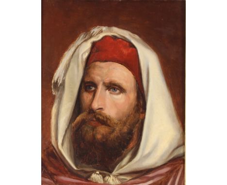 19th Century school, portrait study of a Bedouin, unsigned oil on canvas, 46cm x 35.5cm, contained in a gilt frame
