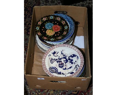 A box of ceramic plates to include Royal Doulton, Spode, Crown Devon etc.