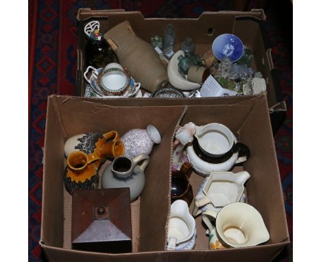Two boxes of ceramics to include Minton, Royal Copenhagen, Shelley, lead crystal various jugs to include West German examples