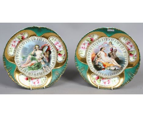 Two Continental porcelain cabinet plates transfer printed with classical scenes after F Boucher