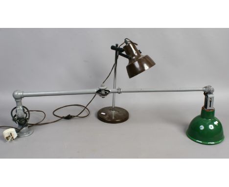 Dugdills RTM retro anglepoise metal and enamel adjustable table lamp, together with a similar smaller example 