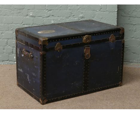 A vintage metal bound steamer trunk by Excelsior USA (AF).