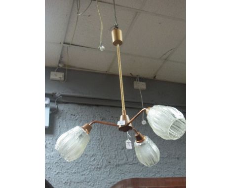 A CONTEMPORARY THREE BRANCH CENTRE LIGHT with frosted glass shades 60cm wide