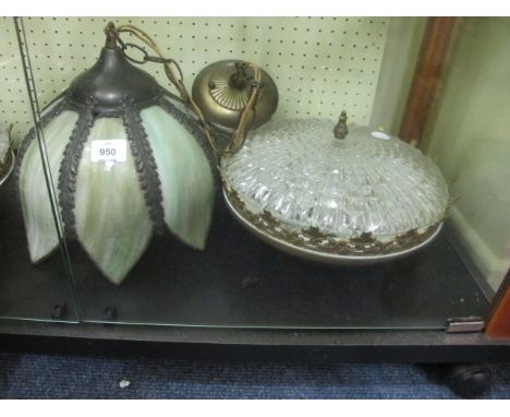TWO CEILING LIGHTS together with a Tiffany style centre light and two wall sconces