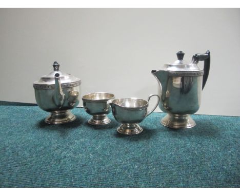 A FOUR PIECE PLATED TEA AND COFFEE SERVICE comprising teapot, coffeepot, cream jug and sugar bowl