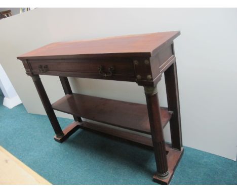 A MAHOGANY CONSOLE TABLE the rectangular top above a frieze drawer on reeded moulded legs and platform base joined by an unde