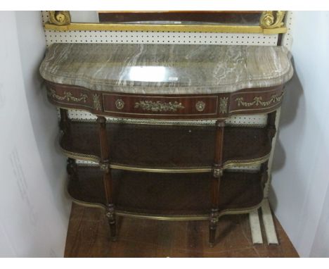 A GOOD CONTINENTAL KINGWOOD AND GILT BRASS MOUNTED SIDE TABLE surmounted with a vein marble top above a frieze drawer with gi