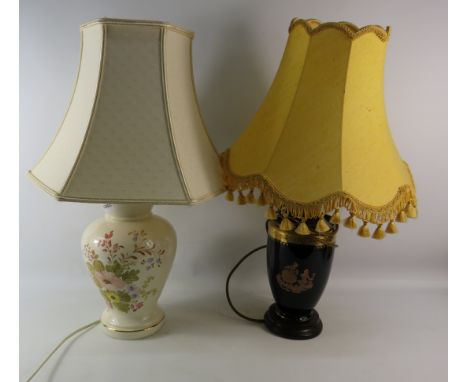 Two ceramic table laps with shades, one by limoges.