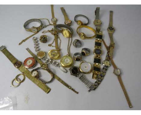 Selection of ladies mechanical and quartz wrist, pendant and ring watches.