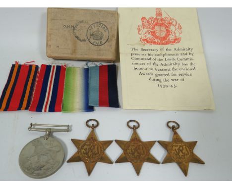 WW2 Group of medal with original postage box and explanitory leaflet.  See photos. 