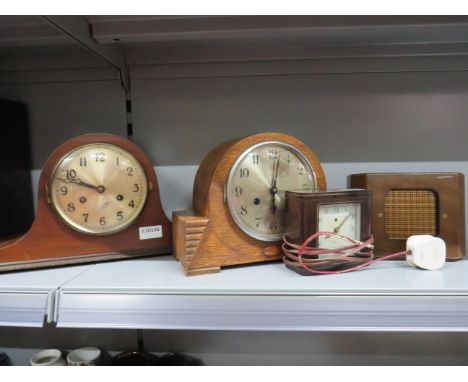 Mixed lot to include Two 1940's era Mantle clocks plus an electric mantle clock with speaker. All for spares or repairs. See 