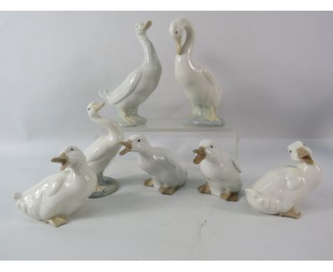 Selection of Duck and Geese figurines by Lladro and Nao.