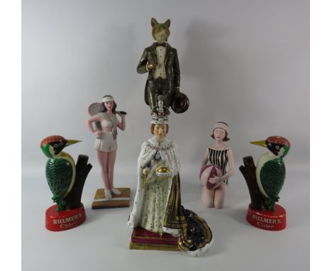 Mixed lot to include Bulmer's cider bar light covers, and various figuirines one which reqiures repair see pics.