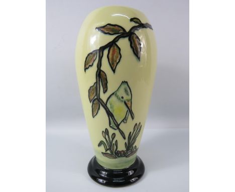 Charlotte Rhead Crown Ducal pottery vase decorated with a King fisher, 10" tall