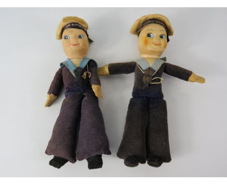Two Norah Wellings 1950s Sailor dolls vintage cruise liner souviners QE2 and Lord Warden, 8" long.