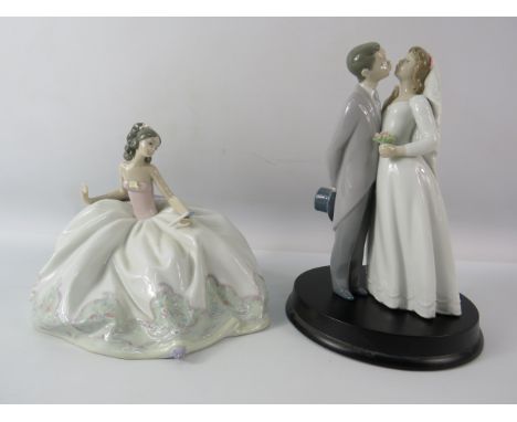 Lladro figurine "At the Ball" plus a bride and groom ( bride missing a finger).