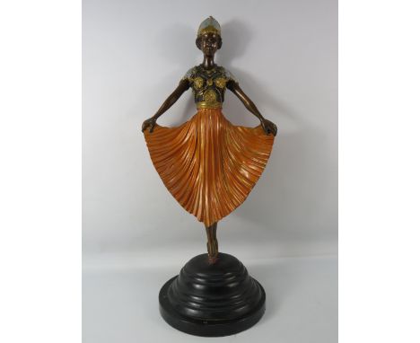 Very large  art deco bronze sculpture of a dancer on a marble base in the style of Demetre Chiparus, 21.5" tall.