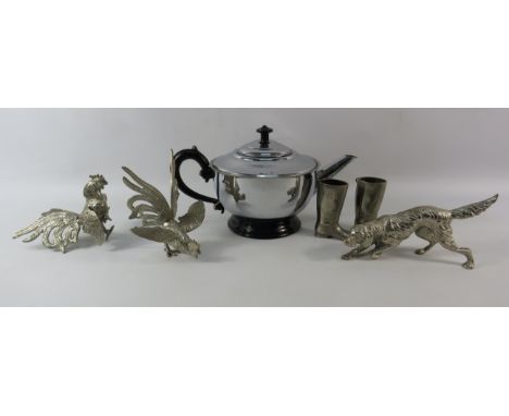 Mixed lot to include white metal figurines, a vintage stay hot teapot etc
