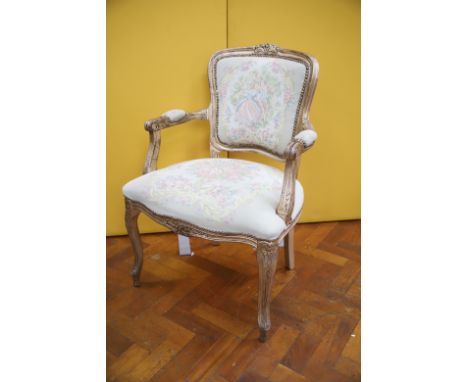 French style painted Boudoir chair with tapestry upholstery.  Good conditon. See photos. 
