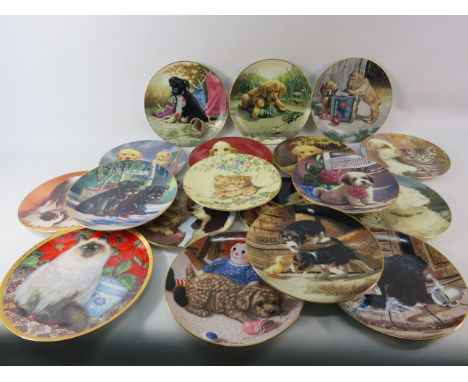 18 Dog &amp; Cat related collectable plates by Royal Worcester etc.