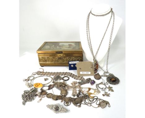Selection of 925 Silver Jewellery to include Bracelets, Pendants etc plus a vintage metal Jewellery box. See photos.