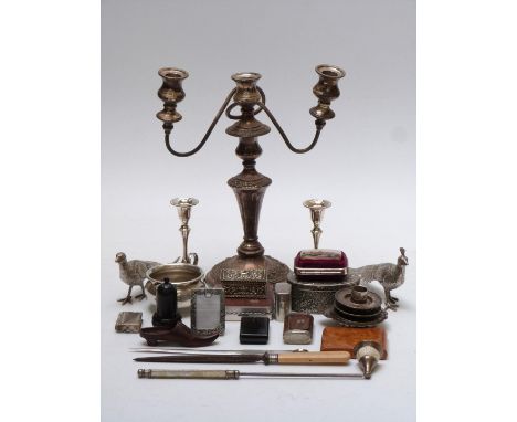 Silver plated and collectable items to include candlestick, peacock and carved wooden shoe