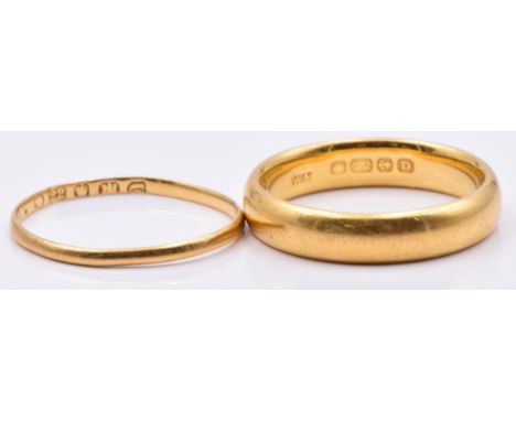 Victorian 22ct gold wedding band/ ring, Birmingham 1869, size K and a 22ct gold wedding band/ring, size L, 5.8g&nbsp;