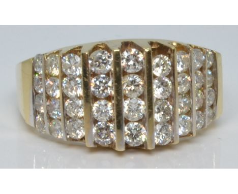 A 14k gold ring set with nine rows of diamonds in a tiered setting, 6.0g, size M/N&nbsp;