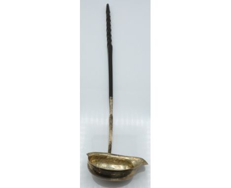 Georgian hallmarked silver toddy ladle with twisted whalebone handle, London 1796, maker Elizabeth Morley or Edward Mayfield,