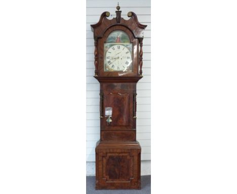 Smallpage, Leeds Victorian longcase clock, the 34.5cm Roman dial spandrel corners painted with ladies depicting the four seas