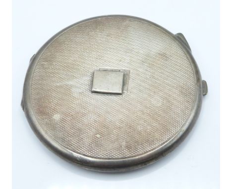 Art Deco hallmarked silver compact with engine turned decoration, Birmingham 1944, maker&nbsp;Turner &amp; Simpson Ltd, diame