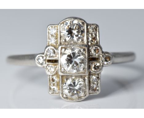 Art Deco platinum ring set with diamonds, the largest approximately 0.25ct, 3.2g, size M&nbsp;