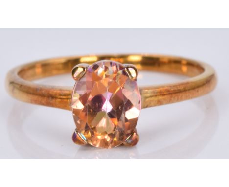 A 9ct gold ring set with a 'twilight topaz', 1.8g, size M/N