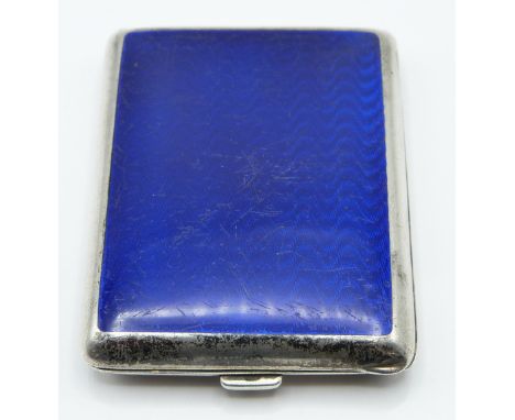 Hallmarked silver and blue guilloché enamel match case, import marks for Glasgow but date letter indistinct, maker's mark R &