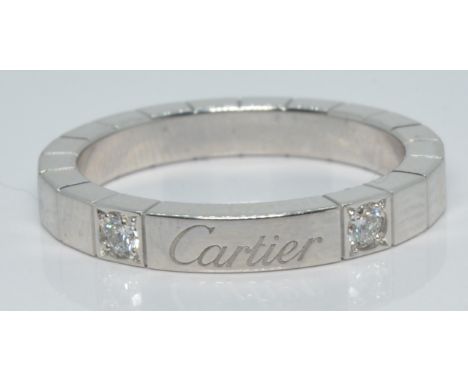 Cartier Lanieres 18ct white gold ring set with two round cut diamonds, 6.2g, size M/N&nbsp;