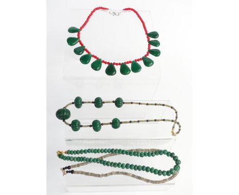 A collection of necklaces including quartz, emerald and jade, labradorite etc&nbsp;