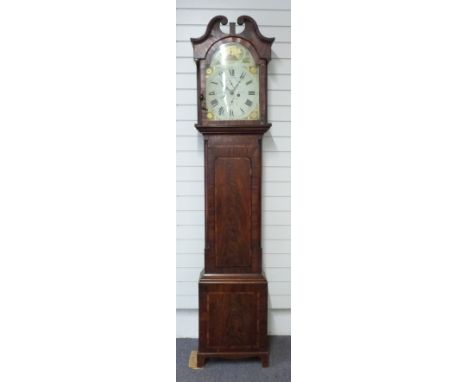 J Howison, Perth Georgian longcase clock, the 33cm painted arched Roman dial with two subsidiary Arabic date and seconds dial