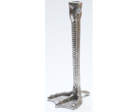 Aluminium novelty candlestick in the form of an ostrich foot, after Anthony Redmile, height 28.5cm